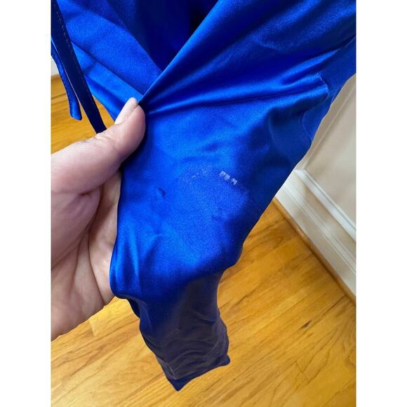 Amanda Uprichard Jasalina Dress in Branson Blue Large Satin Backless Cross Strap - Picture 8 of 10